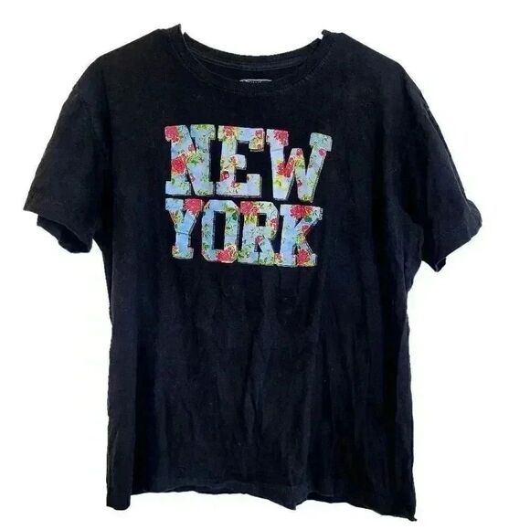 Phantom of Broadway Women's Black Cotton New York Floral Graphic Short Sleeve T- - Picture 1 of 5